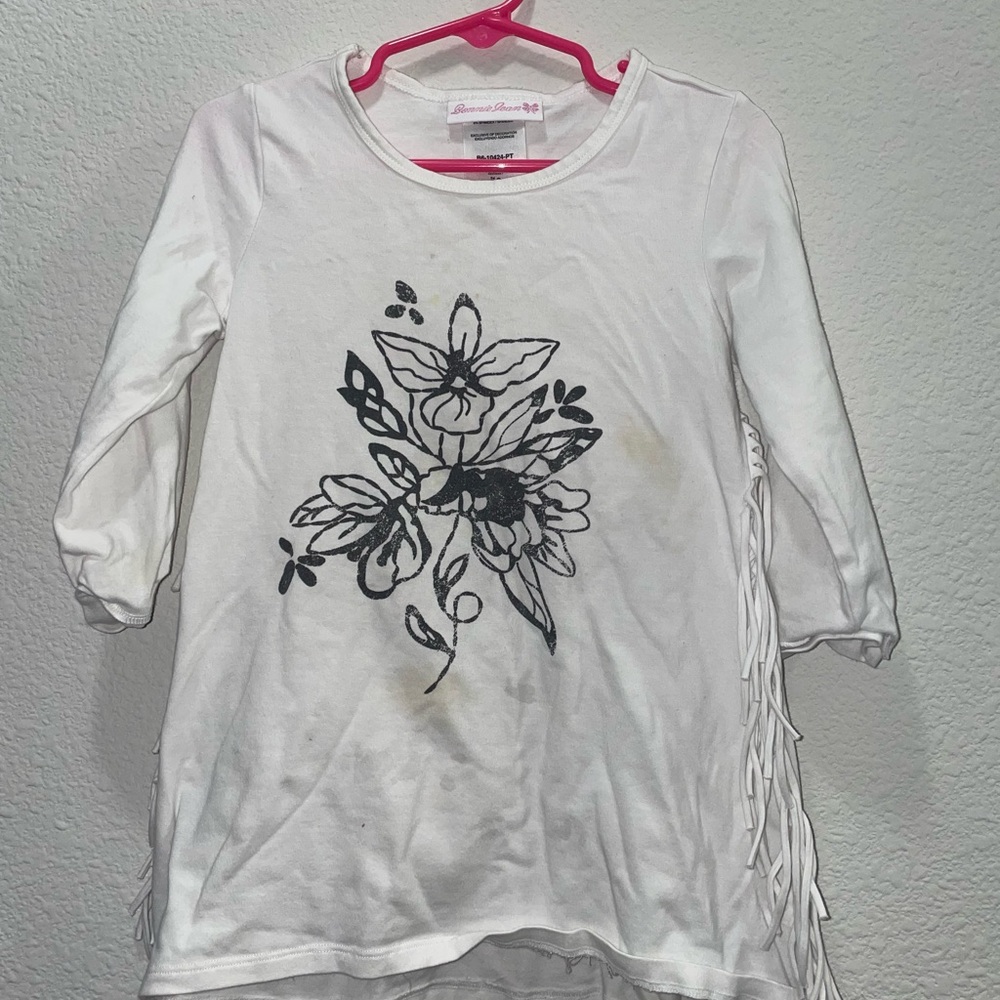 Bonnie Jean White and Black Long Sleeve Tee with Floral Art
